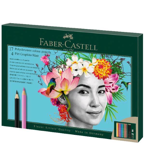 FABER CASTELL POLYCHROMOS E PITT GRAFITE MATT SET DA 27 PEZZI CON MATITE COLORATE MATITE IN GRAFITE TEMPERINO E GOMMA COLORI ASSORTITI